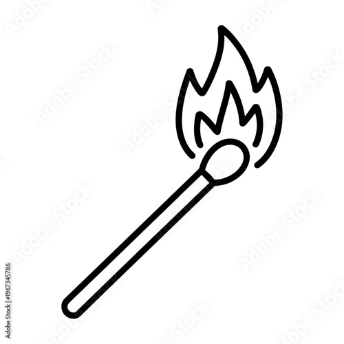 Vector of a matchstick with a lit flame on top.