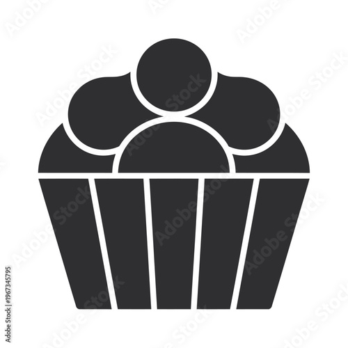 Vector of a cupcake with three swirling frosting peaks on top of a textured wrapper
