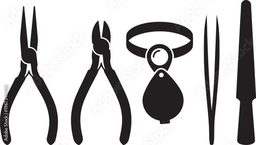 This vector illustration features an isolated surgical instruments set and a set of metal steel scissors designed as a professional tool equipment symbol for medical care work