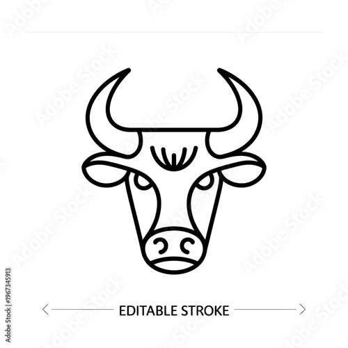 Vector of a cow's face with horns and facial features