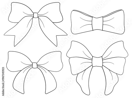 Ribbon bow collection. Vector outline bowknots on a white background.