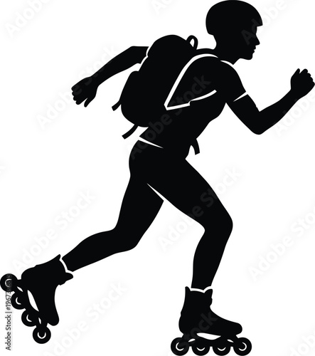 silhouette of a person rollerblading with backpack vector illustration