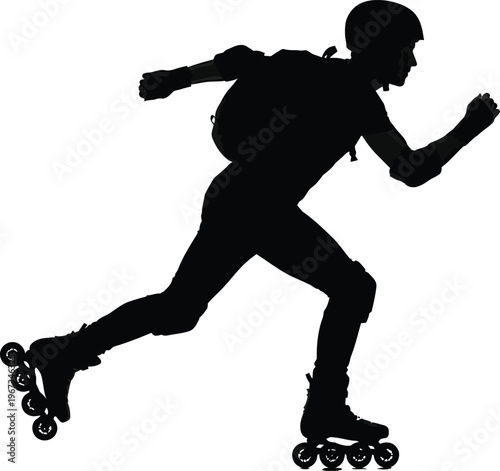 silhouette of a person rollerblading with backpack vector illustration
