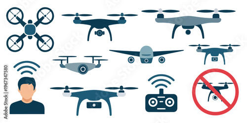 Modern drone illustrations and icons for tech and aviation concepts
