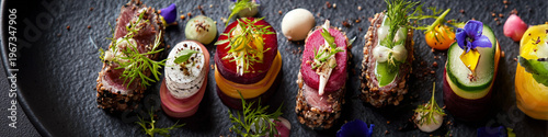Artistic starter plate with modern gastronomy look