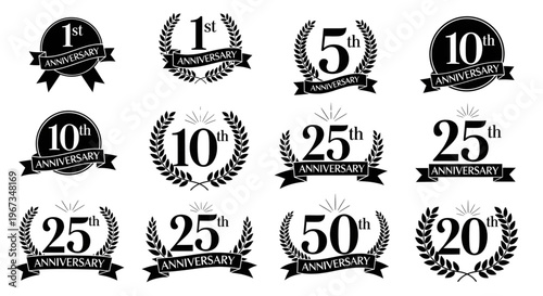 Set of anniversary logo flat  isolated on transparent background

