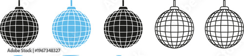 Collection of Hanging Disco Ball Icons for Nightlife Party Posters Club Backgrounds Musical Entertainment Events and Retro Sevenies Themed Celebration Designs
