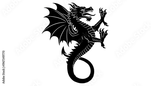 A dragon silhouette illustration with wings spread wide on a white background