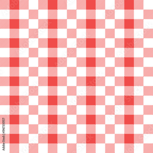 Seamless red gingham check pattern background. Classic plaid textile texture for fabric and surface design. Bright grid layout with fresh and timeless appeal.
