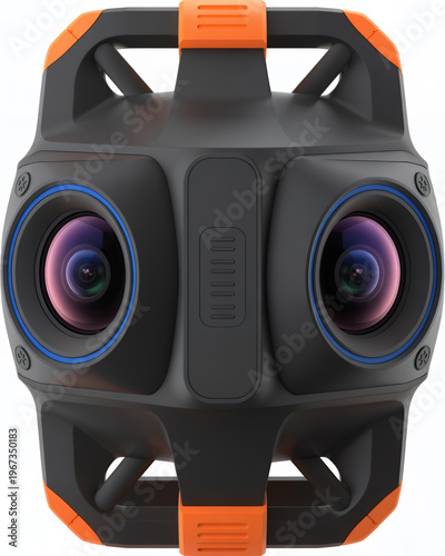 Black and orange 360 degree camera recording