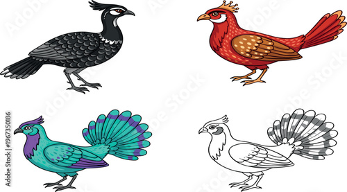 Chicken and Rooster Illustration Set with Colorful Hen Bird Variations Farm Poultry Collection for Agriculture Design and Animal Vector Graphics.