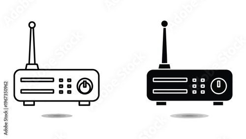 Black and white illustration of two different walkie-talkie designs
