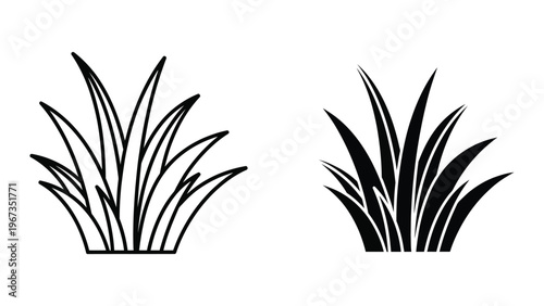 Comparison of two different types of stylized grass illustrations with varying leaf shapes