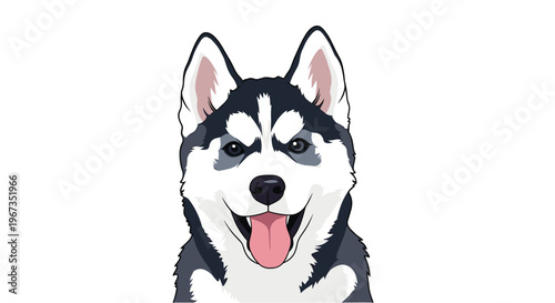 Close-up illustration of a smiling Siberian Husky puppy with its tongue out for pet adoption and animal rescue themes.