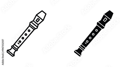 Two contrasting styles of musical recorder instruments depicted in black and white