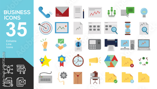 Business icons and symbols for finance and office work