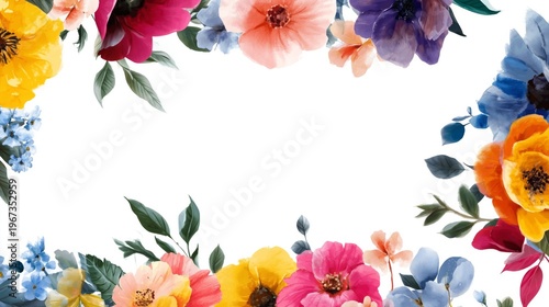 Colorful Flowers Frame With Various Blooms and Green Leaves in a Bright Setting