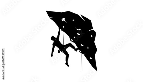 A rock climber silhouette illustration climbing a steep mountain wall