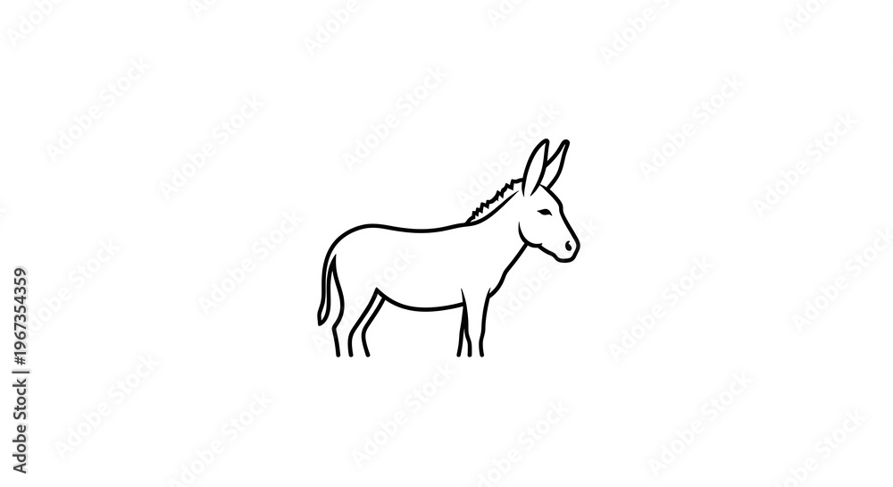 Fototapeta premium Donkey, Burro, Mule, Simple Line Drawing, Black Outline, Animal Icon