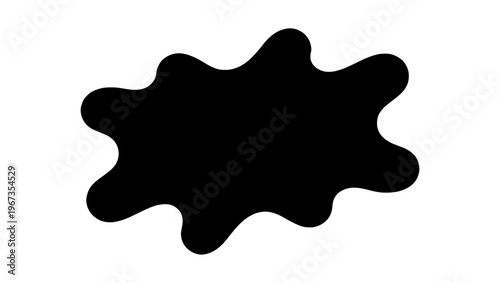 Black ink splash silhouette vector, organic liquid blotch shape, abstract paint splatter element, minimalist fluid blob on white background