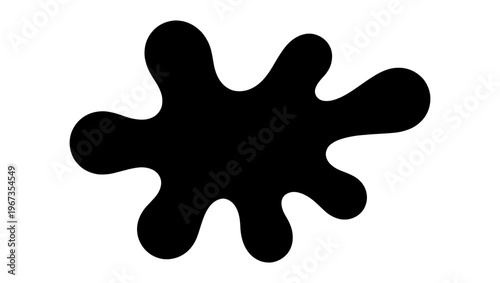 Black ink splash silhouette vector, organic liquid paint splatter icon, abstract fluid blotch shape on white background, minimalist artistic stain