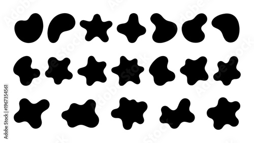 Organic blob shapes collection, 19 abstract liquid silhouettes, black amoeba vector elements for modern graphic design and branding