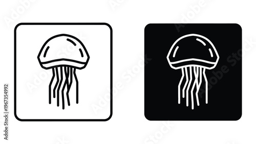Contrasting jellyfish icon designs on different background colors