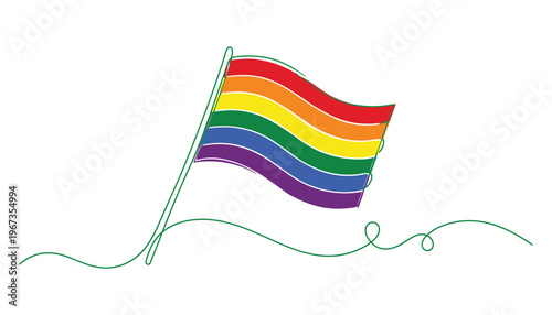 A rainbow flag icon illustration in a minimalist one-line drawing style