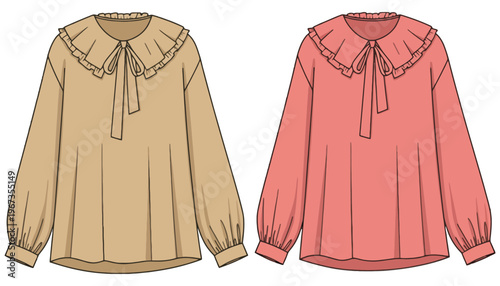 A blouse vector illustration in two colors with ruffles and tie