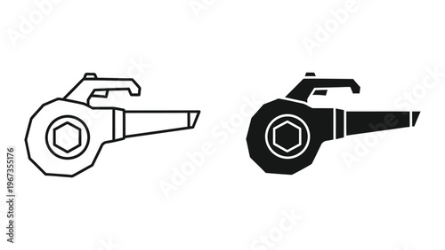 Comparative depiction of a mechanical wrench in outline and filled styles
