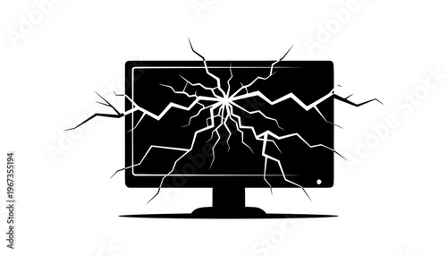 A broken computer monitor screen vector illustration with cracks