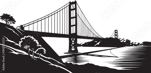 Vector art of golden gate bridge landmark isolated on white background.