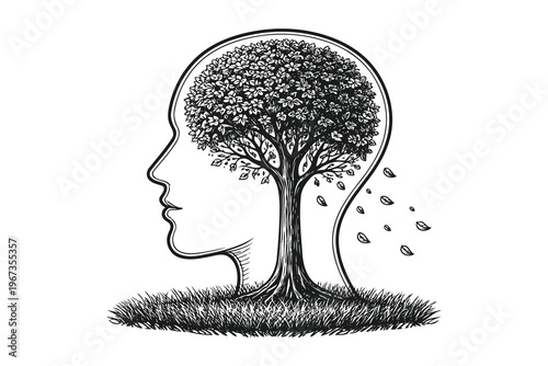 The wisdom tree growing inside a human mind symbolizing knowledge and growth Vector