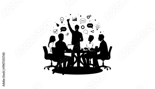 Business team meeting with a leader presenting ideas in a modern office