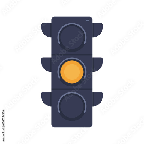 Yellow traffic light signal on LED semaphore lamp indicating warning state, electric street stoplight for caution and road rules regulation, traffic control and safety system flat vector illustration.