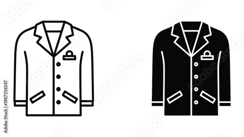 Contrasting styles of classic double-breasted lab coats in black and white