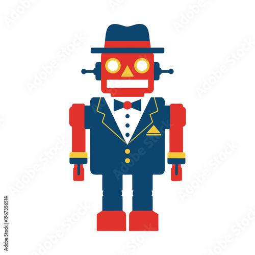 Stylish robot character in suit flat vector illustration