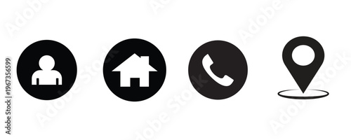 User home phone and location solid icon set