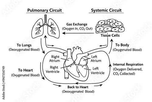 Diagram of the human circulatory system showing pulmonary and systemic circuits Vector