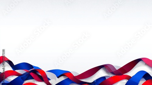 Colorful Ribbons in Red, Blue, and White Wave Patterns on a Plain Background