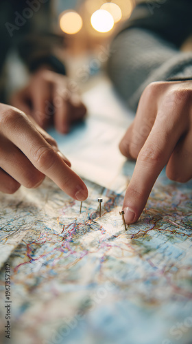 Pins map planning travel romance hands pointing map map pin pushpin finger hand planning travel trip route navigation map marker destination