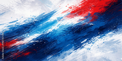 Beautiful abstract watercolor landscape featuring blue grunge brush strokes that blend sky and sea waves into a summer horizon under light clouds