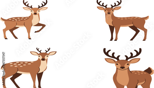 Vector Illustration of Male and Female Deer (Fallow Deer) in Different Poses, Perfect for Wildlife, Nature Themes, and Educational Designs.