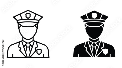 Contrasting police officer silhouettes in formal uniforms with different color schemes