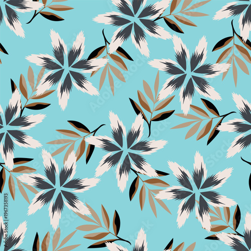 Seamless floral pattern, liberty ditsy print of mini plants in delicate pastel colors. Cute botanical design of tiny hand-drawn flowers and small leaves. Simple romantic pattern. Vector illustration.