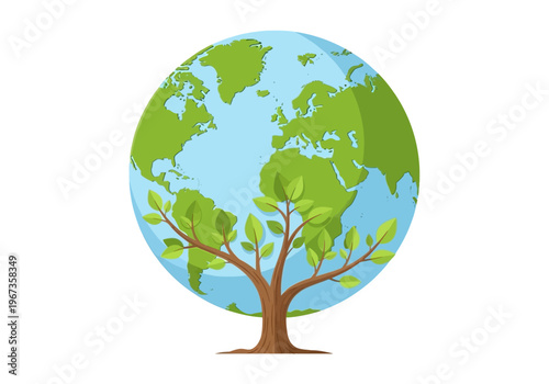 Earth Globe with Tree Illustration.