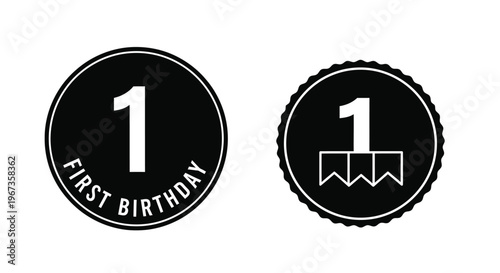 Two black circular badges with number one on transparent background silhouette