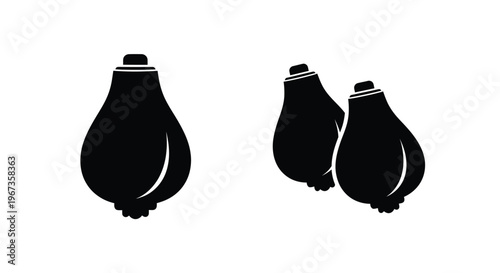 Three black onion bulbs simple design on transparent background silhouette