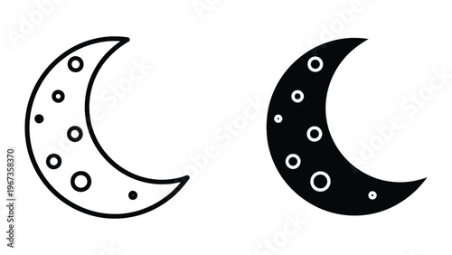 Contrasting crescent moons with star patterns in black and white illustration