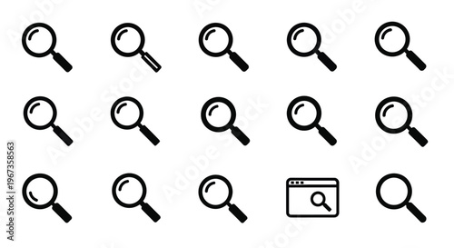 Multiple magnifying glasses in a set ideal for design on transparent background silhouette